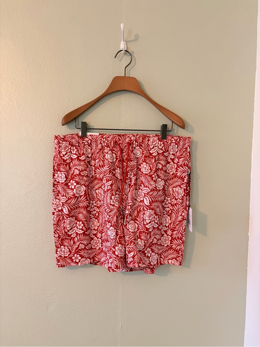 Onia Red and White Tropical Print Shorts